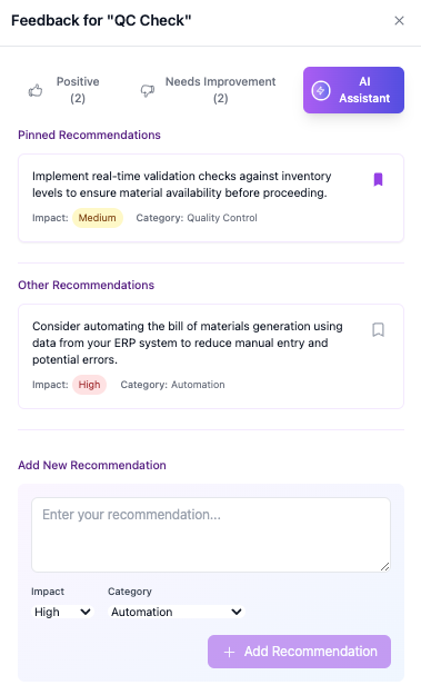 AI recommendations interface